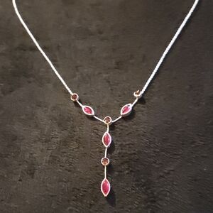 Vintage Y-Drop Silver and Red/Pink Glas Bead Necklace